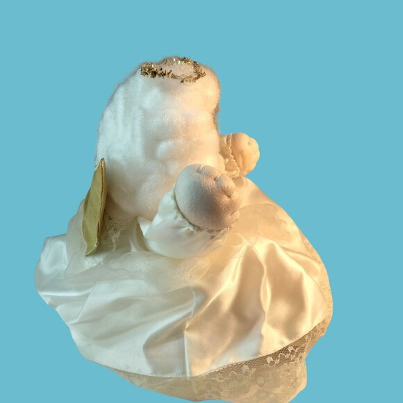 Plush Angel Doll Music Box Movement Satin Lace Gold Wings Hark The Angels Sing - Picture 4 of 12